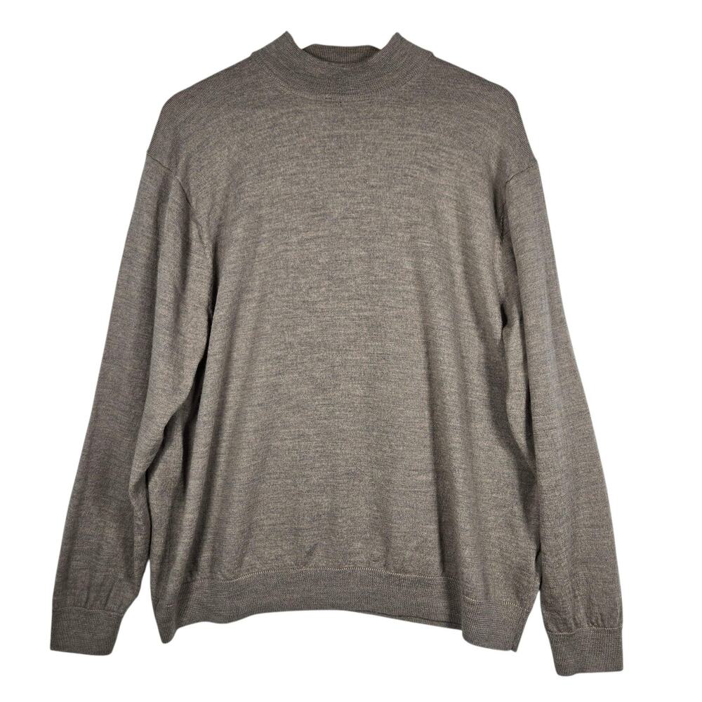 Turnbury Sweater Mens 2XL Taupe Extra Fine Merino Wool‎ Mock Neck Pullover Layer